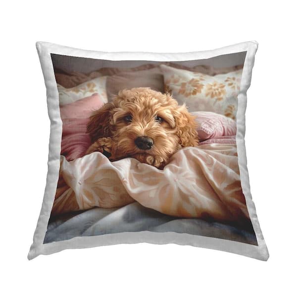 Stupell Industries Nap Time Cuddling Pup Pink Print Polyester 18 in. X 18in. Throw Pillow
