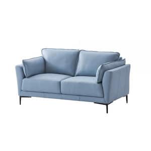 38 in. Blue and Black Solid Print Leather 2-Seater Loveseat with Padded Armrest
