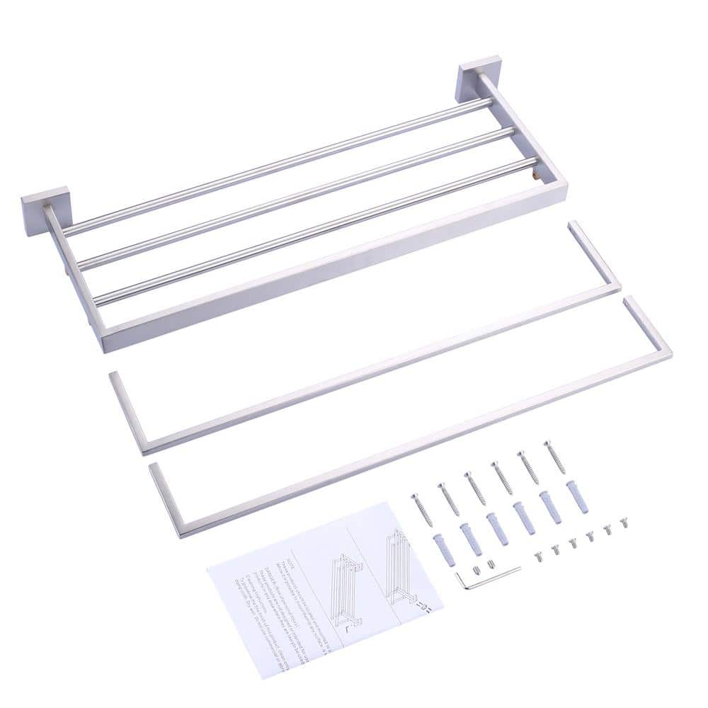 Brushed Nickel Wall Mounted Towel Rack with Shelf