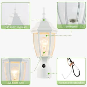 1-Light White Metal Lantern Hardwired Outdoor Rust Resistant Post Light with Glass Shade, E26 No Bulbs Included (2-Pack)