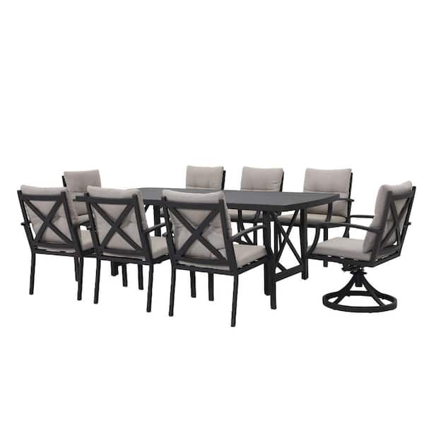 Black Aluminum All Weather Outdoor Swivel Dining Chairs, 360