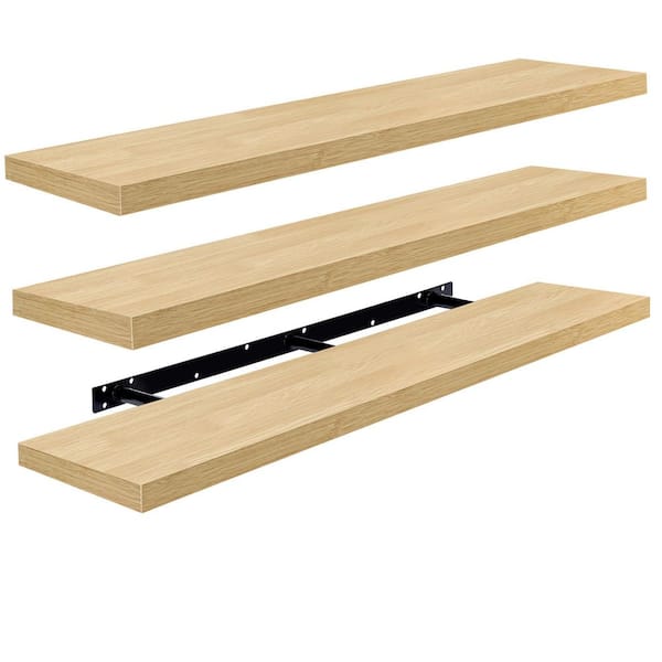 Floating Shelves for Wall - Extra-Long Shelves (3-Pack), 55 in. W x 9.25 in. D Maple Composite Decorative Wall Shelf