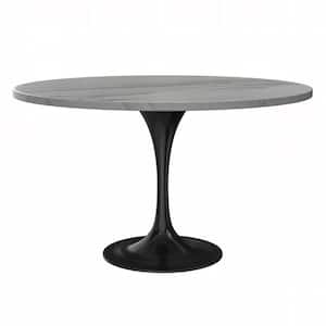 Verve Mid-Century Modern Round White Faux Marble 47.24 in. Pedestal Dining Table Seats 6