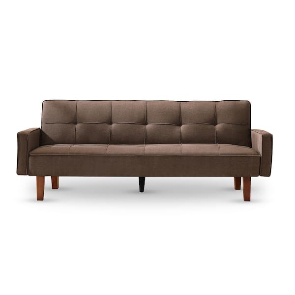 Utopia 4niture Natalia 74.8 in. Brown Solid Linen Twin Sofa Bed (3-Seats)