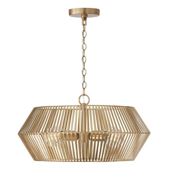 Kaiya 100-Watt 4-Light Matte Brass Angular Metal Pendant Light with No Bulbs Included