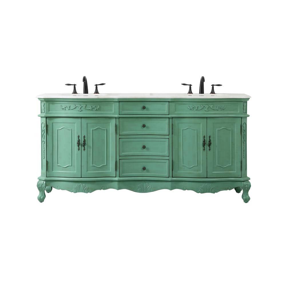 Timeless Home 72 in. W Bath Vanity in Vintage Mint with Marble Vanity Top i