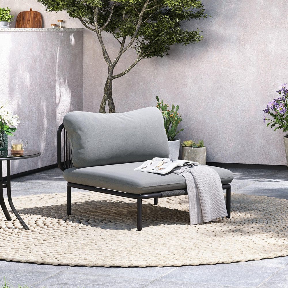1-Piece Drawcord Metal Outdoor Sectional with Dark Gray Cushions Patio Sectional Furniture Set with 2-Armrests price history on PriceWatchPro
