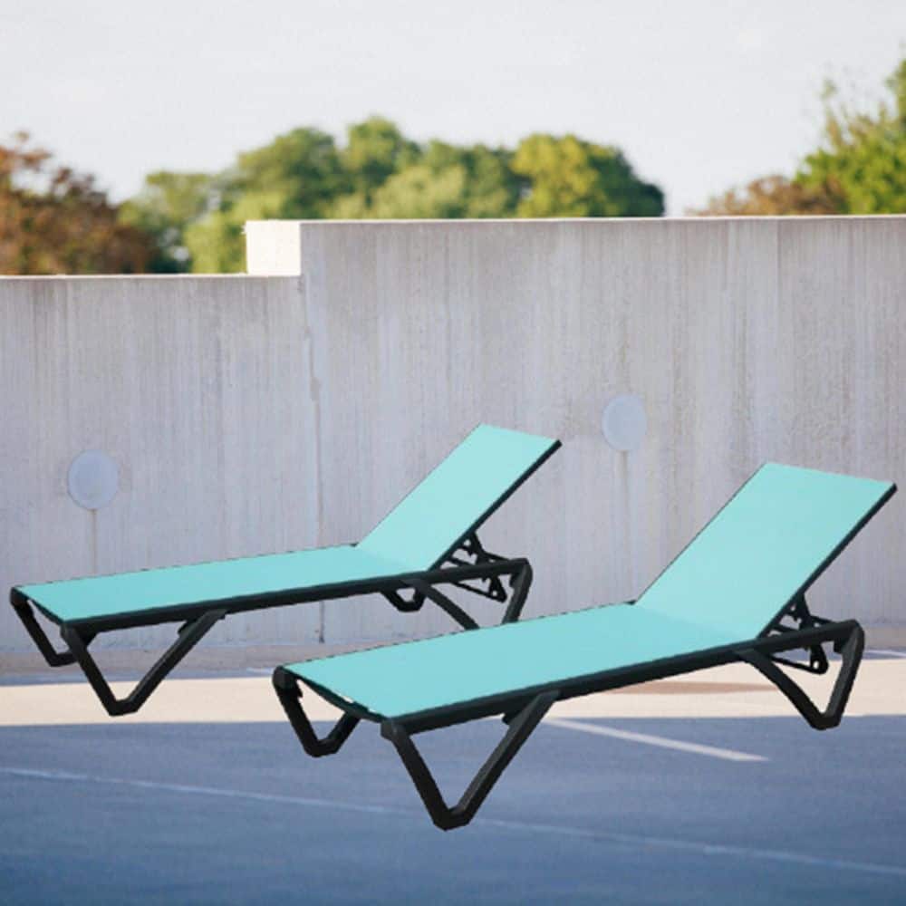 2-Piece Modern Aluminum Outdoor Patio Chaise Lounge Polypropylene Chair with 5 Adjustable Backrest Positions in Cyan price history on PriceWatchPro