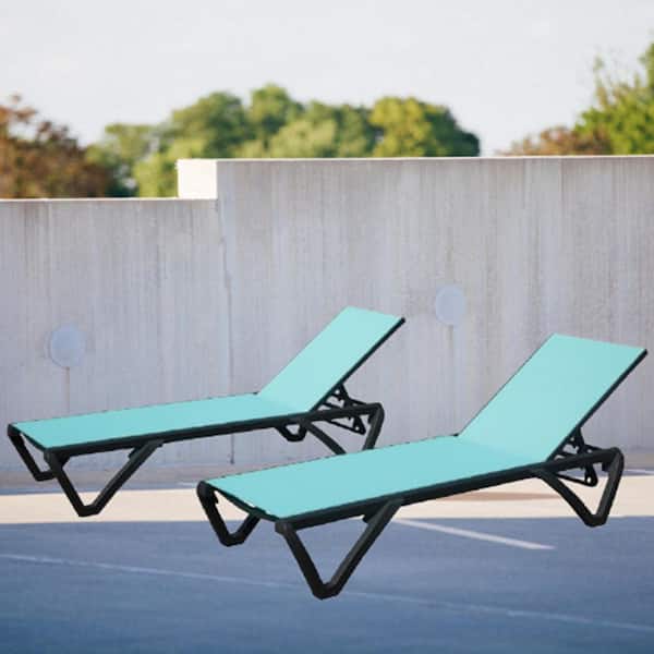 Oyezvary 2-Piece Modern Aluminum Outdoor Patio Chaise Lounge Polypropylene Chair with 5 Adjustable Backrest Positions in Cyan