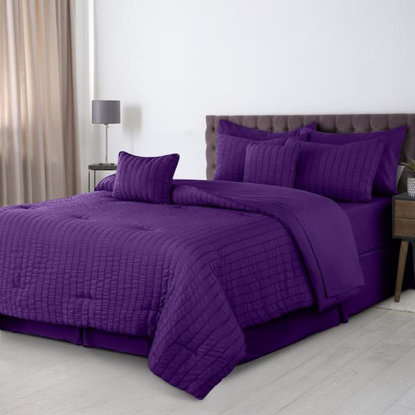 LDC LUX DECOR COLLECTION 8-Piece Purple Solid Color Microfiber