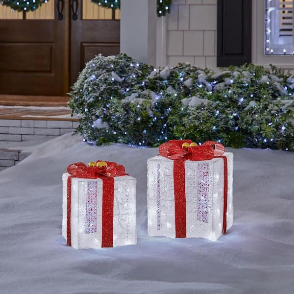 2-Piece Icicle Shimmer Twinkling LED Gift Boxes Holiday Yard Decoration Y20