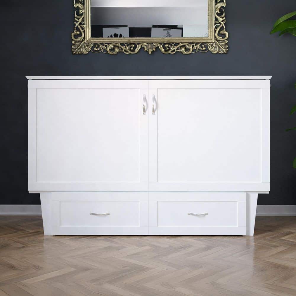 Queen-Sized Monroe Murphy Bed Chest with Single Drawer in White