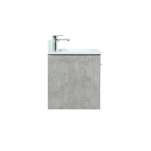 30 in. W Bath Vanity in Concrete Grey with Engineered Stone Vanity Top in Ivory with White Basin with Backsplash