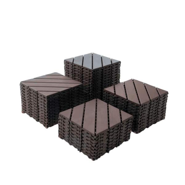 Afoxsos 1 ft. x 1 ft. Brown Plastic Interlocking Deck Tiles for Poolside, Balcony, Backyard Waterproof, All-Weather (27-Pack)