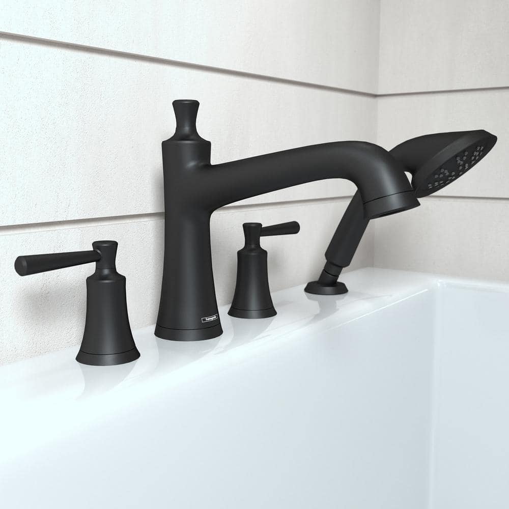 Matte Black Double Handle Roman Tub Faucet with Handshower