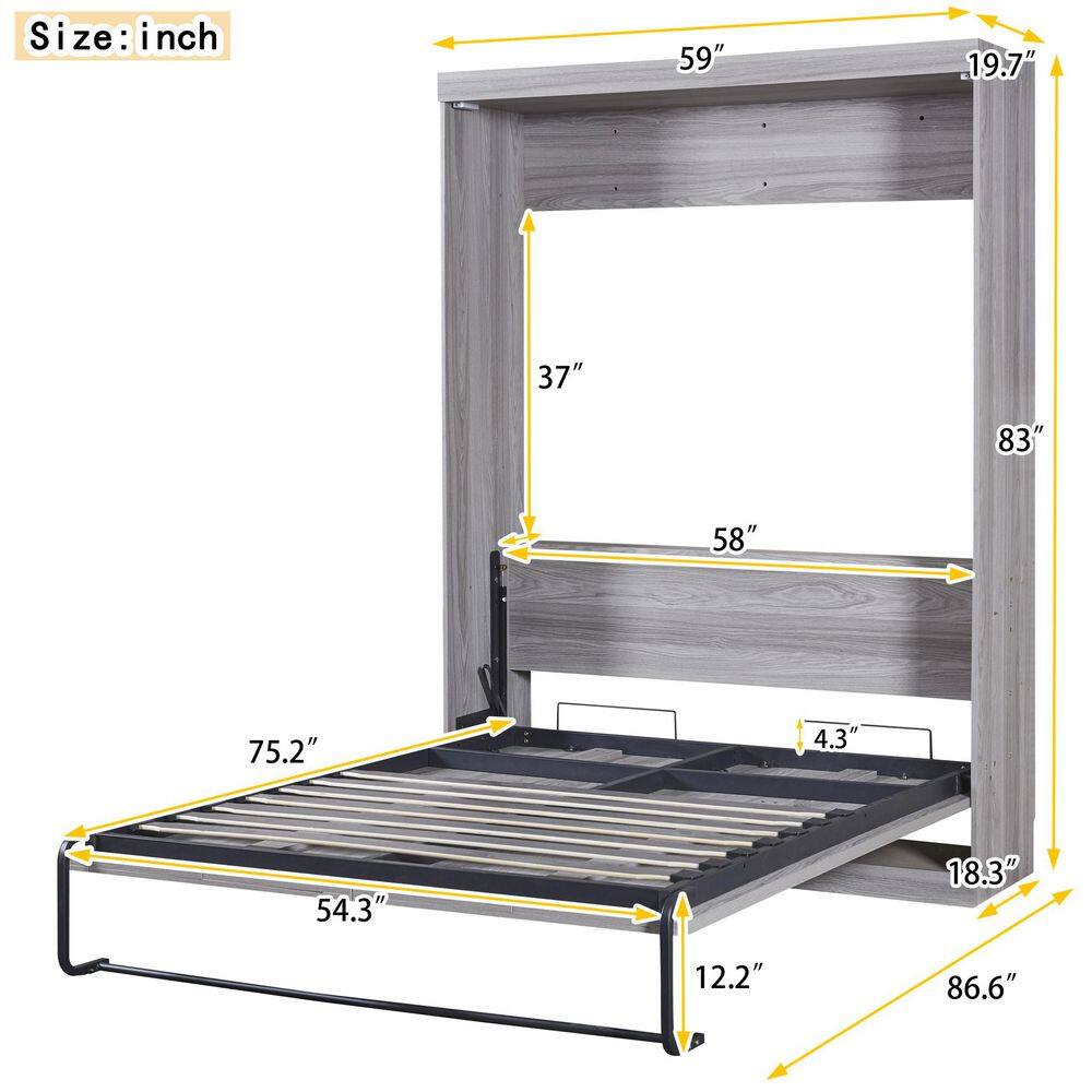 Xandrel Modern Gray Wood Frame Full Size Murphy Bed, Wall Bed Folded into a Cabinet - thumbnail 4