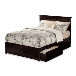 Nantucket Espresso Queen Solid Wood Storage Platform Bed with Flat Panel Foot Board and 2 Bed Drawers