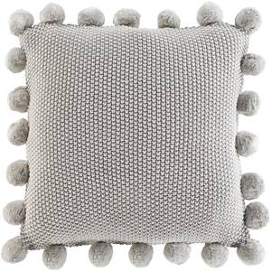 Liviah Light Gray Knitted with Pom Poms Polyester Fill 18 in. x 18 in. Decorative Pillow