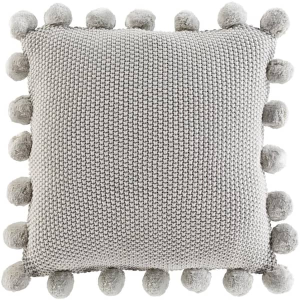 Artistic Weavers Liviah Light Gray Knitted with Pom Poms Polyester Fill 18 in. x 18 in. Decorative Pillow