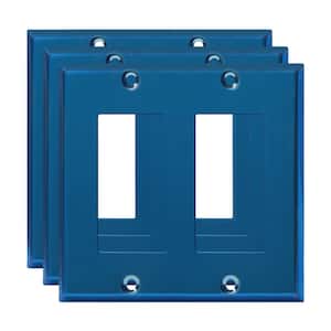 2-Gang Polished Blue Decorator/Rocker Outlet Metal Wall Plate (3-Pack)