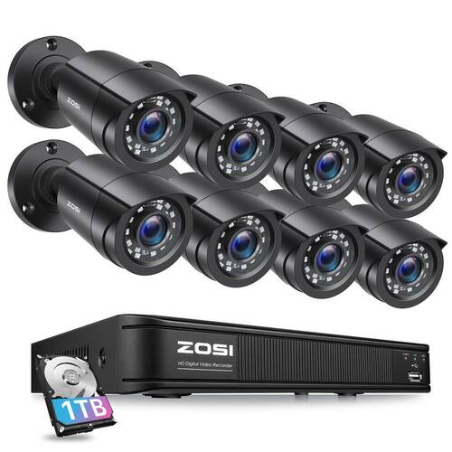 H265+ 8-Channel 5Mp-Lite 1TB DVR Security Camera System with