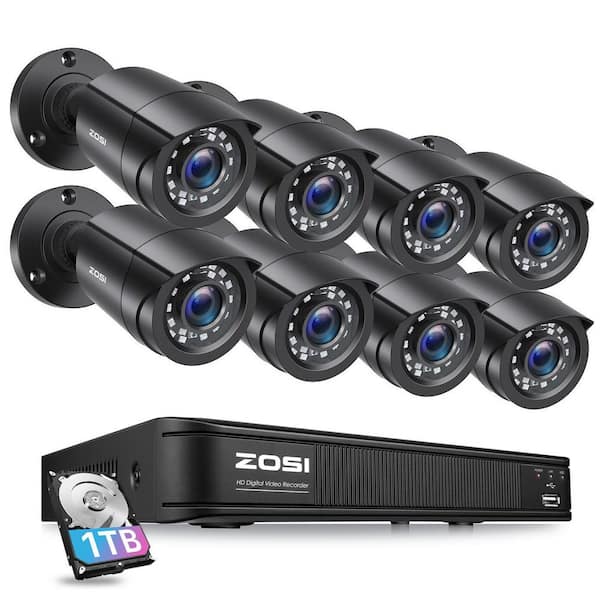 H265+ 8-Channel 5Mp-Lite 1TB DVR Security Camera System with 8 1080p Outdoor Wired Bullet Cameras, 120 ft. Night Vision