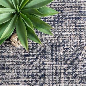 Vada Simple Striated Fringed Gray 9 ft. x 12 ft. Indoor/Outdoor Patio Area Rug