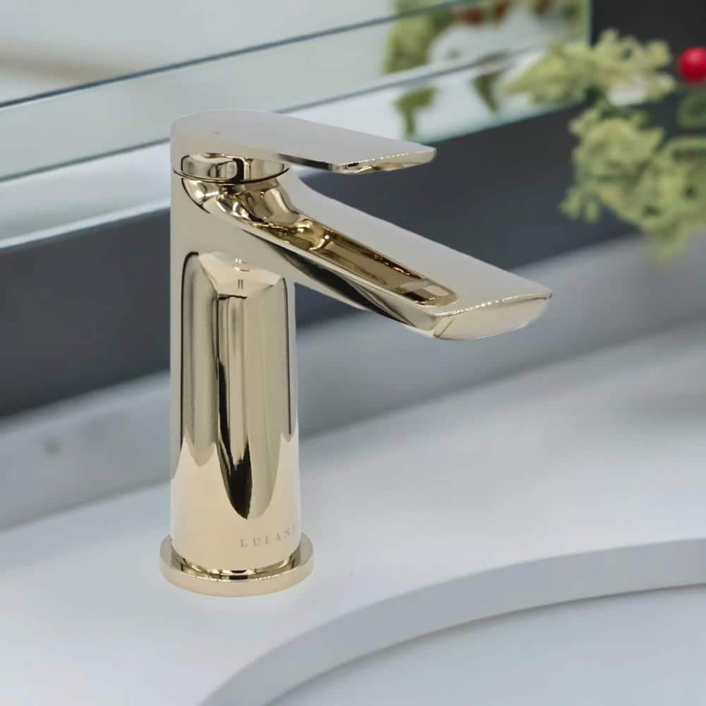 Champagne Gold Polished Brass Single Handle Bathroom Faucet