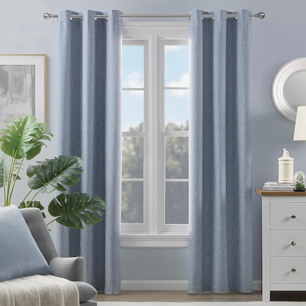 LiGHTSOUT with EnerShield Technology Fairfax Blue 38 in. W x 95 in. L Grommet 100% Blackout Curtain (Single Panel)