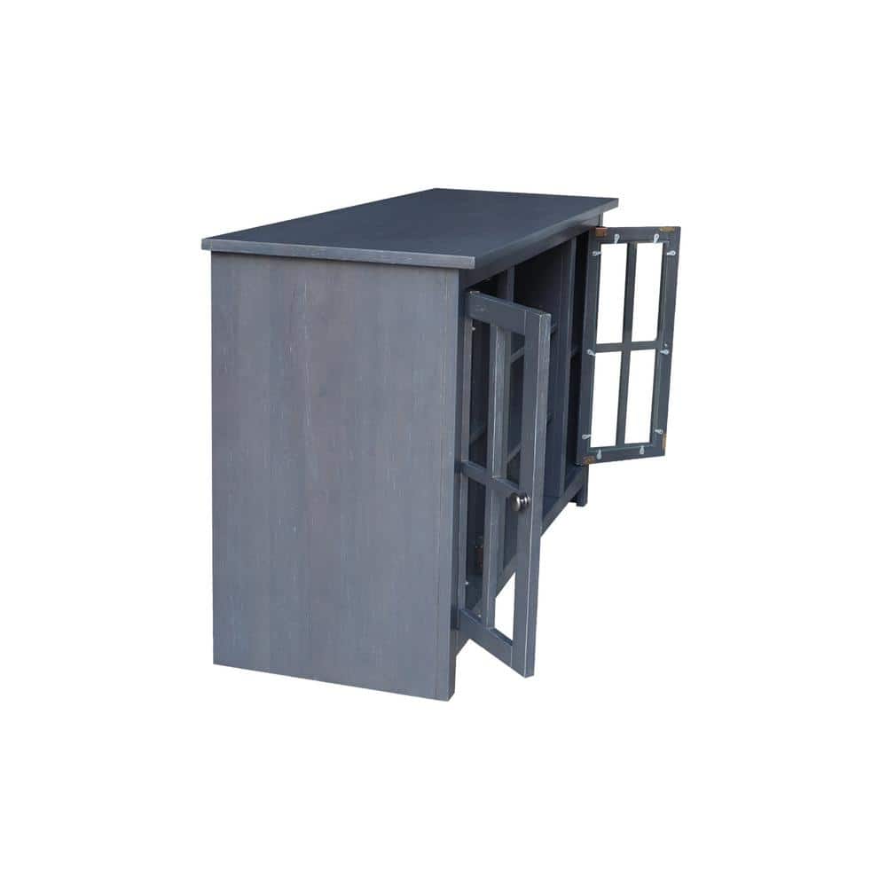 Heather Grey-Antique Solid Wood TV Stand with Cabinet Storage