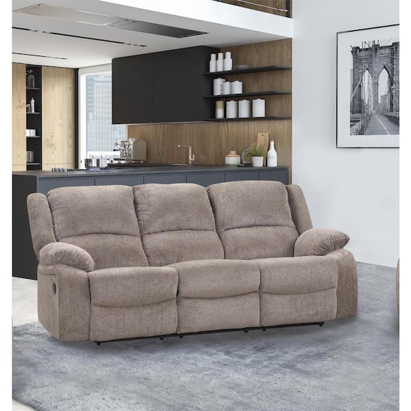 Duke Rectangle 88 in. Wide Flared Arm Chenille Transitional Straight Reclining Sofa In Gray