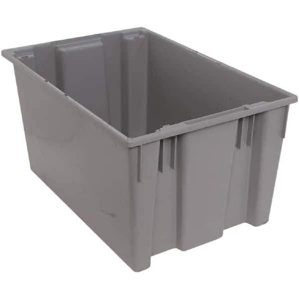QUANTUM STORAGE SYSTEMS 27-Gal. Genuine Stack and Nest Tote in Gray (Lid Sold Separately) (3-Pack)