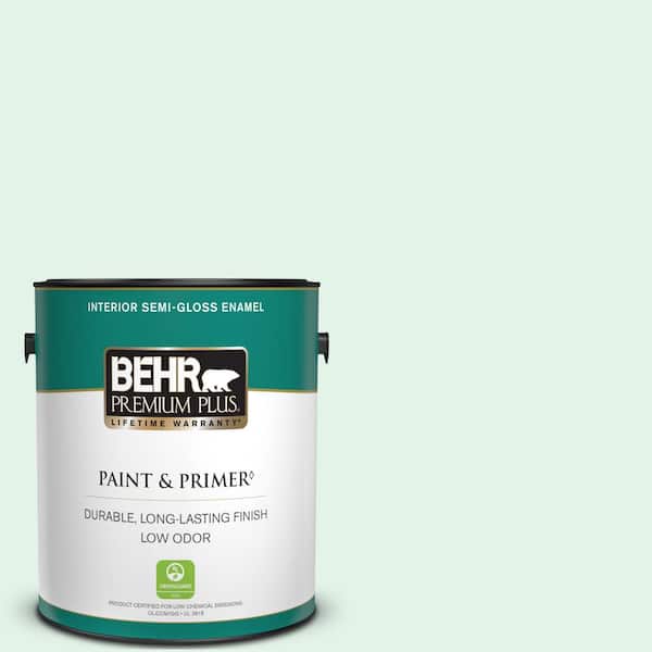 BEHR PREMIUM PLUS 1 gal. #480C-1 Light Mint Semi-Gloss Enamel Low Odor Interior Paint & Primer