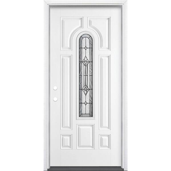 Masonite 36 in. x 80 in. Providence Center Arch Right-Hand Inswing Primed White Smooth Fiberglass Prehung Front Door w/ Brickmold