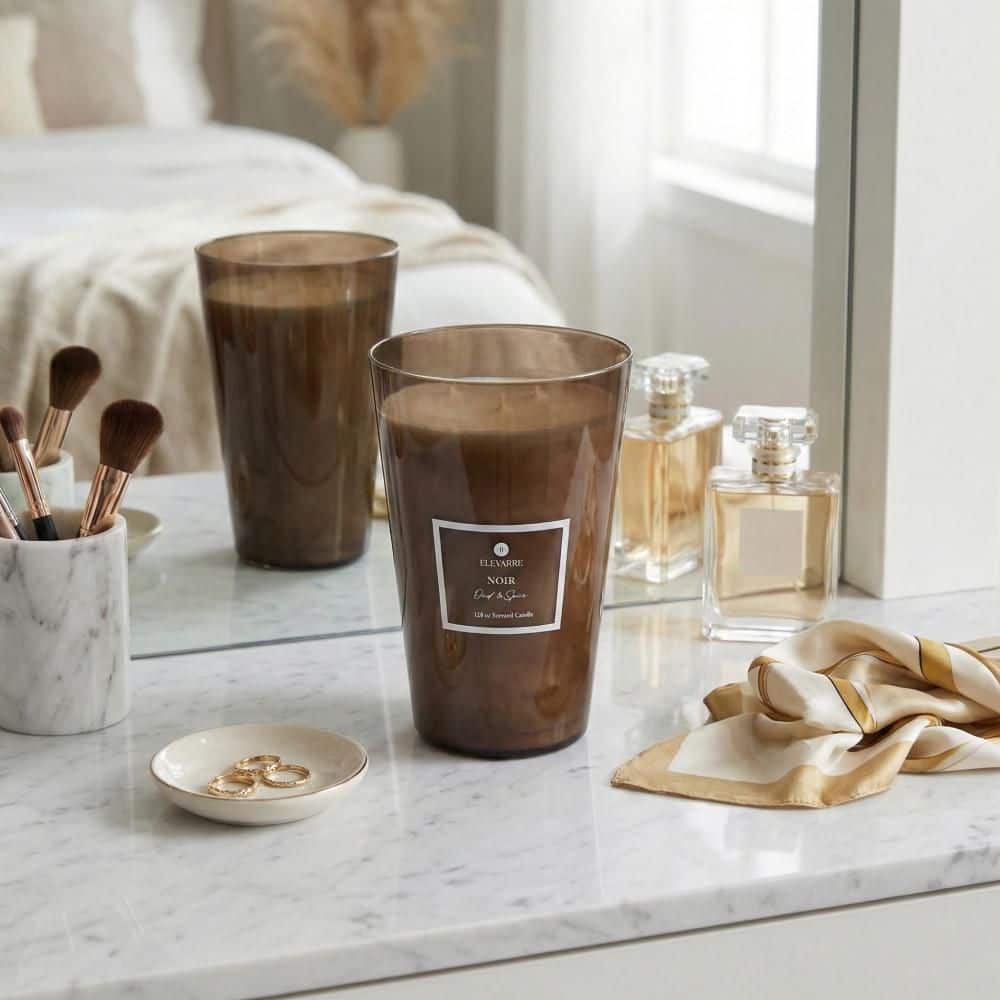 7.75 in. x 11.75 in. Brown Noir Glass Oud and Spice Scented Lidded Candle 128 oz.