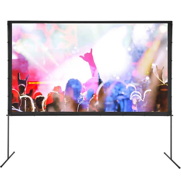 SKYSHALO Projector Screen with Stand, 120 in. 16:9 4K 1080 HD Outdoor Movie Screen with Stand, Wrinkle-Free Projection Screen