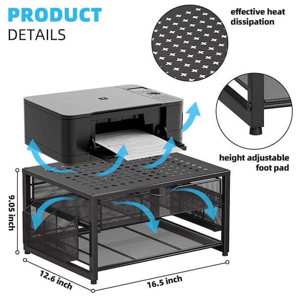 HOMCOM Desktop Printer Stand With Storage, 2-Tier Desk Organizer With 3 - View #2