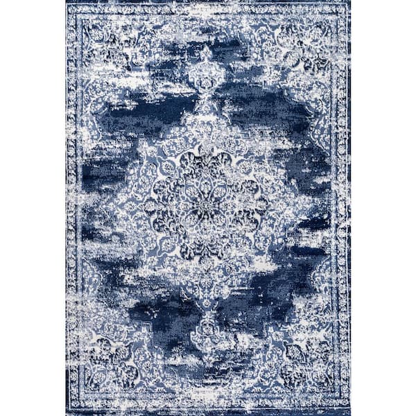 Alhambra Ornate Medallion Modern Navy/Ivory 8 ft. x 10 ft. Area Rug