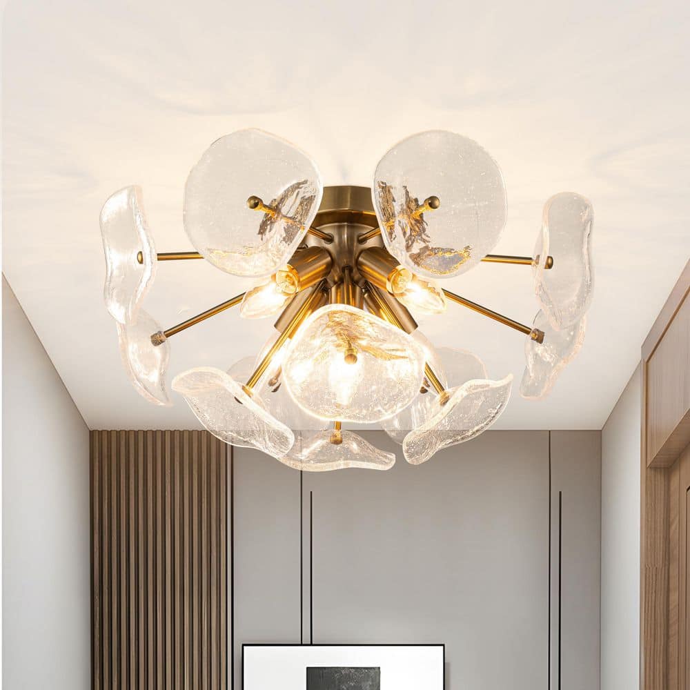 TinHon 16 in. Gold 5-Light Bubble Glass Flush Mount Ceiling Light