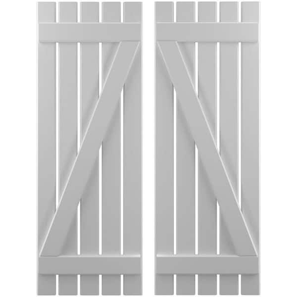 Ekena Millwork 19-1/2 in. W x 43 in. H Americraft 5-Board Exterior Real Wood Spaced Board and Batten Shutters with Z-Bar in Primed