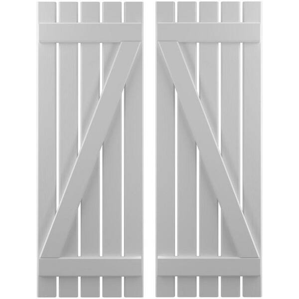 Ekena Millwork 19-1/2 in. W x 55 in. H Americraft 5-Board Exterior Real Wood Spaced Board and Batten Shutters with Z-Bar in Primed