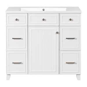 36 in. W x 18 in. D x 34.3 in. H Single Sink Freestanding Bath Vanity in White with White Resin Top