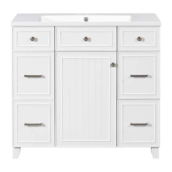 36 in. W x 18 in. D x 34.3 in. H Single Sink Freestanding Bath Vanity in White with White Resin Top