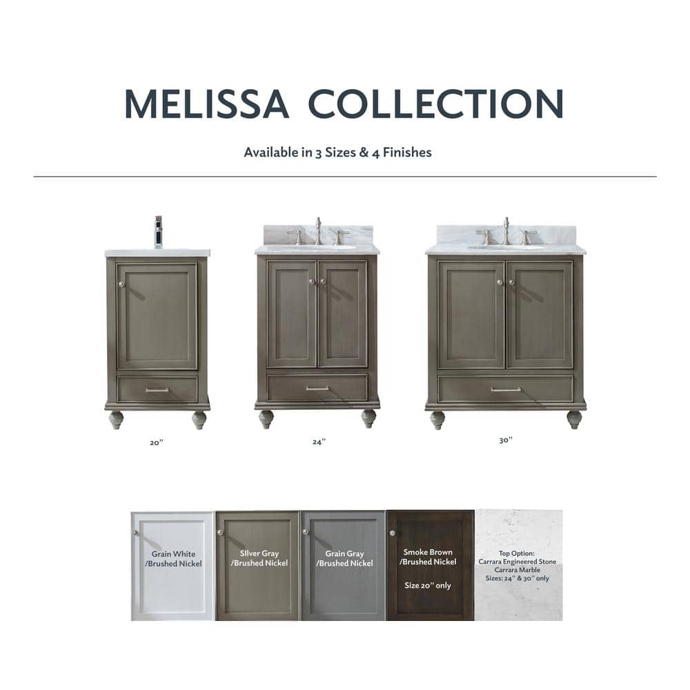 Melissa 24" Silver Gray Vanity with Carrara Marble Top