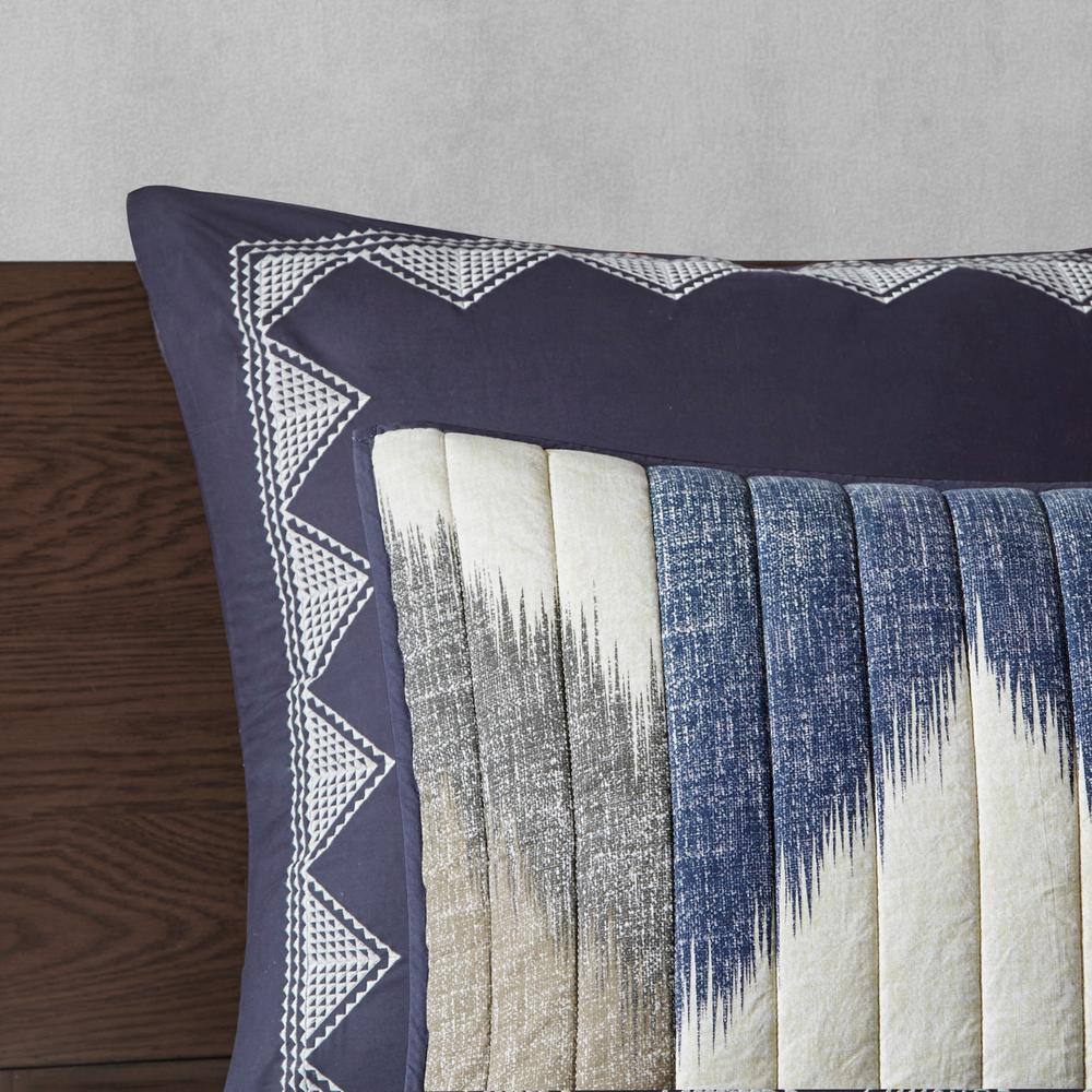 Navy Ikat Print Reversible Cotton Full Quilt Set