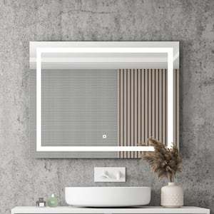 32 in. W x 24 in. H Large Rectangular Frameless LED Light Wall Mounted Bathroom Vanity Mirror in Silver