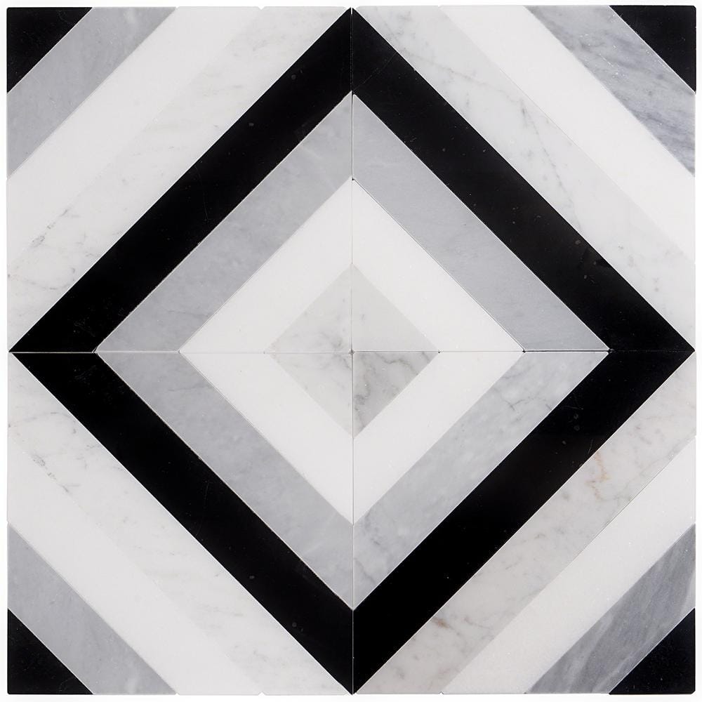 Chelsea 8" x 8" Black and Gray Marble Mosaic Tile