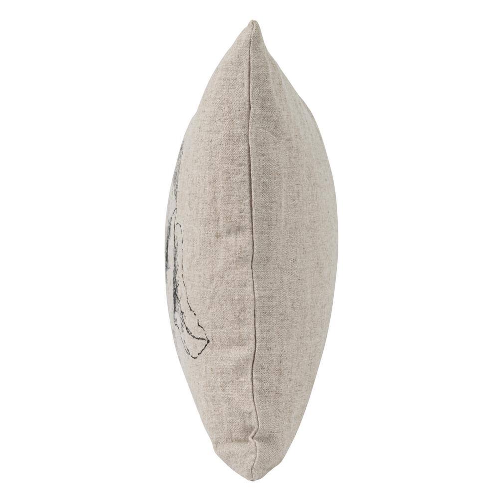 Natural Linen Blend Lumbar Pillow with Floral and Bird Design