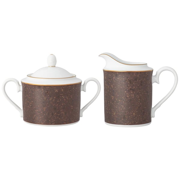 Noritake Tozan (Brown) Porcelain Sugar 12 oz. and Creamer 10 oz. Set