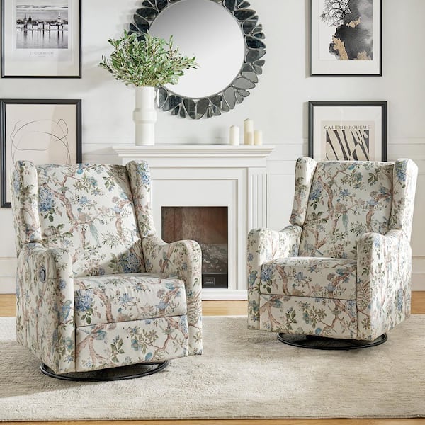Bernd Transitional Floral Wingback Manual Swivel Rocker Recliner with Metal Base set of 2 - Floral